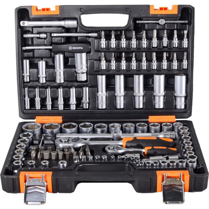 Набор инструментов ВИХРЬ, 1/2", 1/4", CrV, в кейсе 108 предметов 73/6/7/8