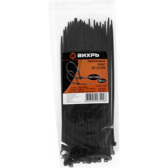 Нейлоновый хомут ВИХРЬ ХН 3,6х200 Ч