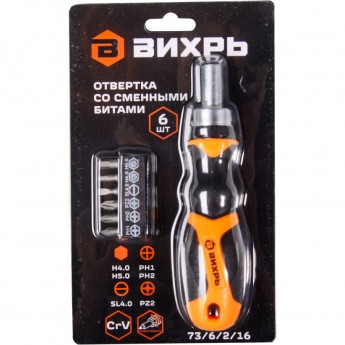 Отвертка ВИХРЬ со сменными битами 6 шт Отвертка ВИХРЬ со сменными битами 6 шт